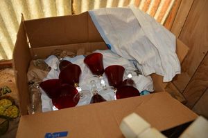 lot 344 image: Kitchen glassware includes red goblets