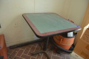 lot 327 image: Square dining table with cast iron base. Matches lot 16.