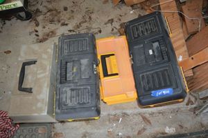 lot 400 image: Plastic portable tool boxesfishing boxes and hardware as shown