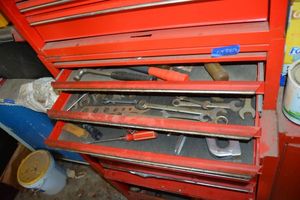 lot 387 image: Tools contents 3 drawers - hammers, wrenches, stapler
