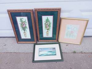 lot 11 image: Set of 4 Framed Peaceful Art Pieces Including 2 Piece Peggy Abrams Signed Watercolor Flowers and Niagara Falls Print