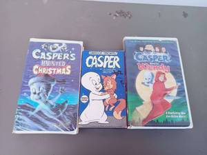 lot 24 image: 3 Piece Casper VHS Set Caspers Haunted Christmas, Cartoon Favorites Casper, and Casper meets Windy