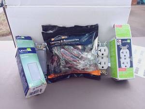 lot 121 image: 3 Pc Set Including PARTSam Lihhyinh & Accessories - PARTSAM-121727, Leviton 20A Back and Side Wire Outlet, and Leviton Decora 15A-120277V ACCA Switch