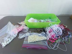 lot 90 image: Bulk Jewelry Crafting Set Including Plastic and Metal Beads, Bracelet and Necklace Bands, Magnetic Beads, and MORE