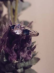 lot 186 image: Sz 7 Mokume Gane Ring Three Stone Setting Stainless Steel Zirconia NEW  with Black Jewelry Box