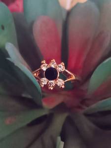 lot 181 image: Sz 8 Flora Round Moss Agate Ring with Halo Moissanite NEW with Black Jewelry Box