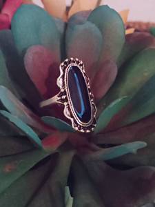 lot 178 image: Sz 7 Navajo Black Onyx Stainless Steel Ring NEW with Black Jewelry Box