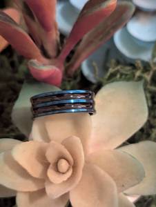 lot 192 image: Sz 8 (18 mm) Rothco Tungsten Carbide Thin Blue Line Ring NEW with Black Jewelry Box