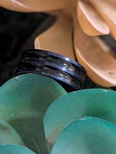 lot 150 image: Sz 9 (19 mm) Rothco Tungsten Carbide Thin Blue Line Ring NEW with Black Jewelry Box