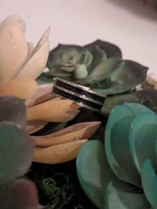 lot 143 image: Sz 11.5 (21mm) 2 Line - Mahi Collection Titanium Stainless Steel Ring NEW with Black Jewelry Box