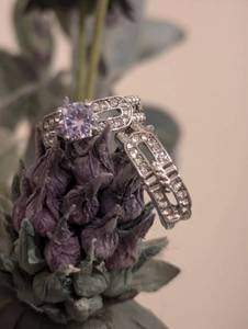 lot 142 image: Sz 8 Engagement Bridal Stackable  Stainless Steel Cubic Zirconia Ring Set NEW with Black Engagement Ring Box