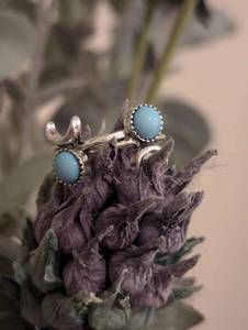 lot 138 image: Sz 6 Pair of Sun and Turquoise Moon - Blue Urbane Stainless Steel Rings NEW with Black Jewelry Box