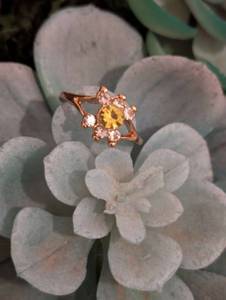 lot 135 image: Sz 9 Yellow Peridot Ring - Stainless Steel with Yellow Gold Finish NEW with Black Jewelry Box