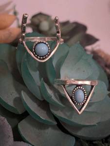 lot 230 image: Sz 6 Blue Turquoise Antler and Pyramid Ring Set NEW with Black Jewelry Box