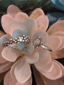 lot 210 image: Sz 7 Nature Ember Floral Band and Sea Turtle Ring Sterling Silver Set NEW with Black Jewelry Box