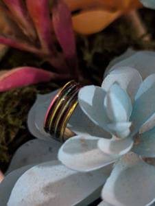 lot 240 image: Sz 9 (19 mm) Black and Gold Troika Ring NEW with Black Jewelry Box