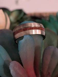 lot 248 image: Sz 6.5 (17 mm) Tungsten Mens Wedding Band with Koa Wood Inlay NEW with Black Jewelry Box