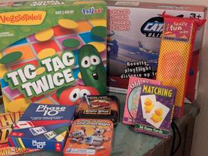 lot 196 image: 9 Piece Game Set NEW Includes Catapult Toy Planes, Collectible Angry Birds Star Wars Game, LeftCenterRight, Tic-Tac-Twice VeggieTales, and More