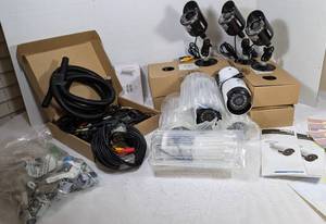 lot 17 image: 8 Lorex 1080P Security Cameras, with night vision,  wiring, hardware, wifi router and more.