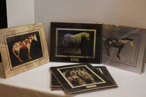 lot 37 image: Trail of Painted Ponies figurines (3) and prints (6) prints  - some chips and repairs