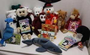 lot 57 image: Set of 13 Vintage TY Beanie Babies and Vintage Stickers and Trading Cards (180 total) from 1999