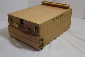 lot 65 image: Wooden Art Box and Easel with art supplies.