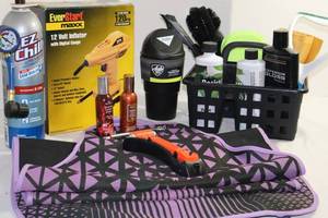 lot 68 image: Car Care and Cleaning Essentials - Including Freon, Inflator, Seat Cover, Cleaning Products Tools and Utinsils