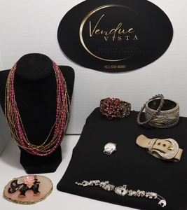 lot 71 image: Assorted Fashion Jewelry, Cloisonn Elephant Pendant, TOFA Noahs Ark Bracelet, Mickey Mouse Watch and More