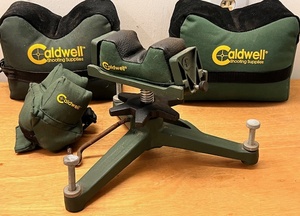 lot 7 image: Caldwell The Rock Rifle Bench Rest w Front Rear Bag For Target Shooting