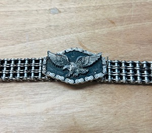lot 27 image: Eagle&nbsp Easy Rider Style Motorcycle Chain Belt Buckle &amp Belt CB1221 Made in USA 1984