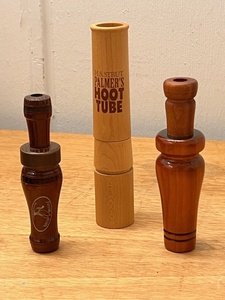 lot 42 image: Three (3) Handmade Wooden Duck Calls - Including Taylor Made &amp H. S. Strut Palmers Hoot Tube