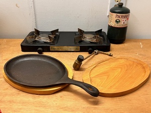 lot 52 image: American Camper Propane Camp Stove W Cast Iron GriddleSkillet