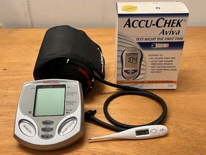 lot 126 image: Accu-Chek Aviva Blood Sugar Test, Walgreens Digital Blood Pressure Checker, & Digital Thermometer