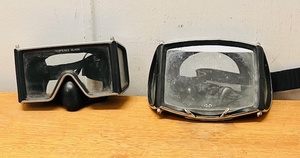 lot 94 image: Vintage Aqua Lung Wrap Around Adjustable Scuba Snorkel Goggles With Strap &amp Nimrod Goggles