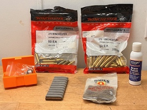 lot 100 image: One (1) Unopened & Opened (1) Opened 50ct. Bags of 270 Winchester Unprimed Rifle Shell Cases W Other Assessories