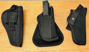 lot 117 image: Bulldog Public Defender  Judge Gun Holster for Belt OWB - Ambidextrous, Uncle Mikes Sidekick Holster Size 19, and Gould &amp Gould Holster Size 24