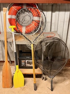 lot 144 image: Two (2) Dip Nets, Two (2) Oars, & a Floating Fish Basket