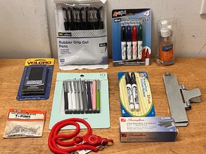 lot 168 image: Assorted Office Supplies - Including Gel Pens, Mini Permanent Markers, Stylus Set, & Staples