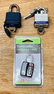 lot 180 image: Two (2)Master Lock Padlocks wKeys &amp Smooth Trip Combination Luggage Lock