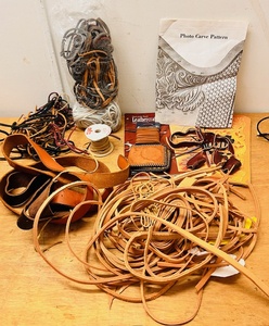 lot 193 image: Leather Lacing, Belt Material, Wallet, Carving Pattern, & Tandy Books to Get You Started Leathercrafting