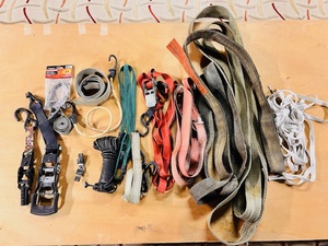 lot 240 image: Assorted Straps, Ratchet Straps, Cord, Bungee Cords, and Two (2) Master locks WKeys
