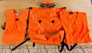 lot 272 image: TexSport Dry Bag W Shoulder Straps to Allow use as Backpack & Two (2) Red Head Orange Safety Vests, and Reversible Beanie