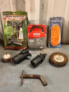 lot 278 image: Useful Tools & Repair Items - Including New Chainsaw Chain, Tire Repair Kit, & Trailer Reflectors and Plugs