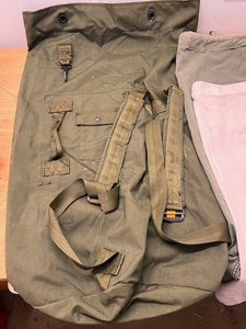 lot 360 image: Vintage Military RucksackDuffle Bag WTwo (2) Draw String Bags