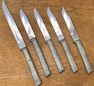 lot 362 image: Five (5) Vintage Brushed Aluminum Knives