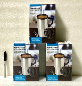 lot 19 image: Lot Of 3 New - Brookstone 12V Heated Car Outlet Portable 13oz Coffee Mug - As Shown