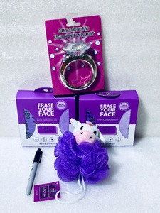 lot 25 image: Lot Of 4 New - (2) Erase Your Face Kit, ME Loofah & Giant Diamond Ring Fashion Accessory - As Shown