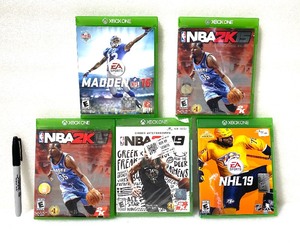 lot 40 image: Lot Of 5 - Microsoft Xbox One NBA, Madden & NHL Games - In Condition As Shown