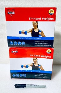 lot 67 image: Lot Of 2 New - Valeo 5-Pound Pair Neoprene Blue Hand Weight Dumbbells For Fitness Training, (Four 5 lb. Weights Total) - As Shown - Total Retail $54