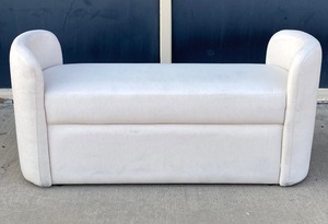 lot 86 image: Threshold Springdell Rounded Bench Designed with Studio McGee, Off-White Linen - In Condition As Shown - Retails New $220 - (READ)